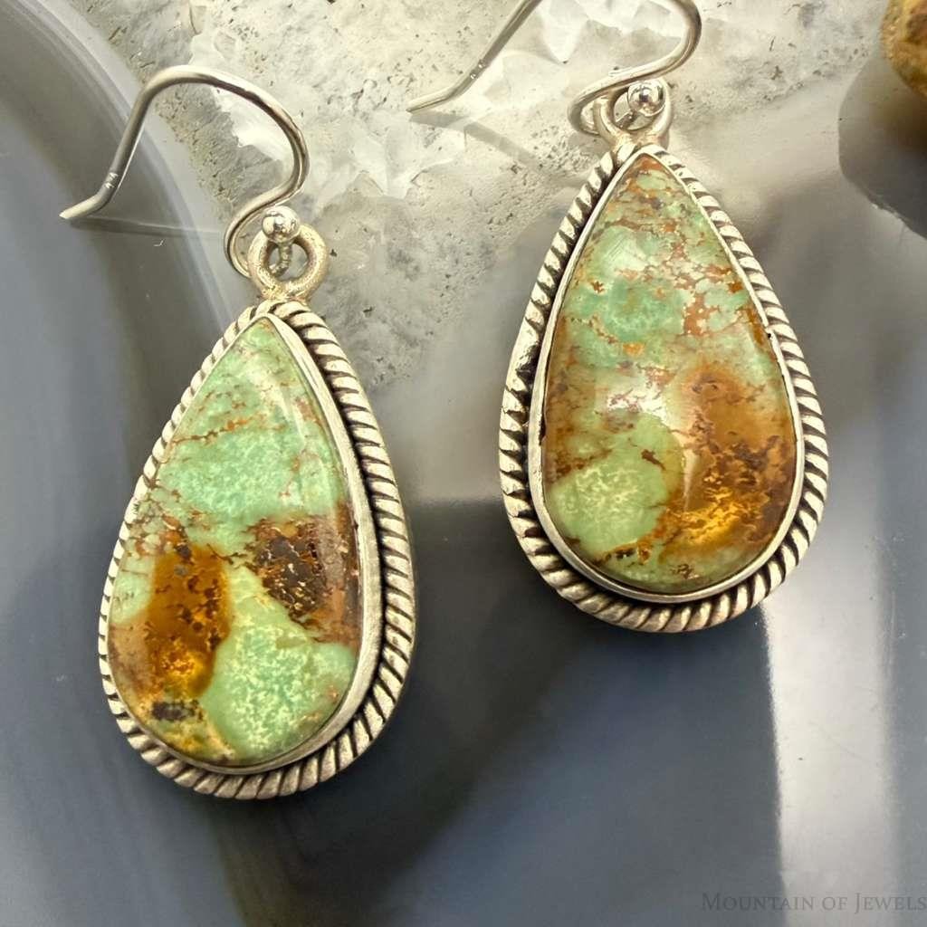 Sterling Silver Southwestern Style Teardrop Turquoise Dangle Earrings For Women #1