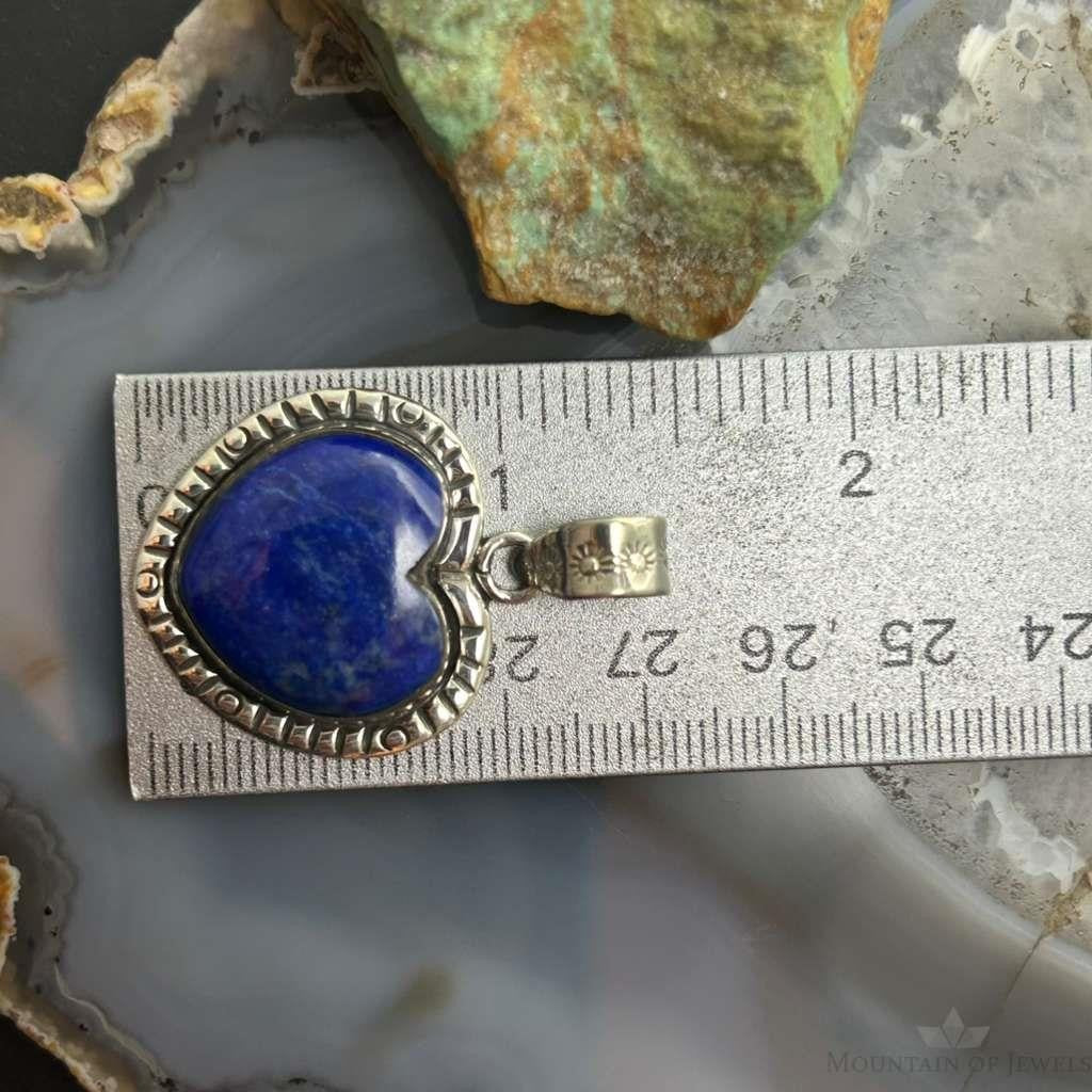 Sterling Silver Southwestern Style Lapis Heart Decorated Pendant For Women #2