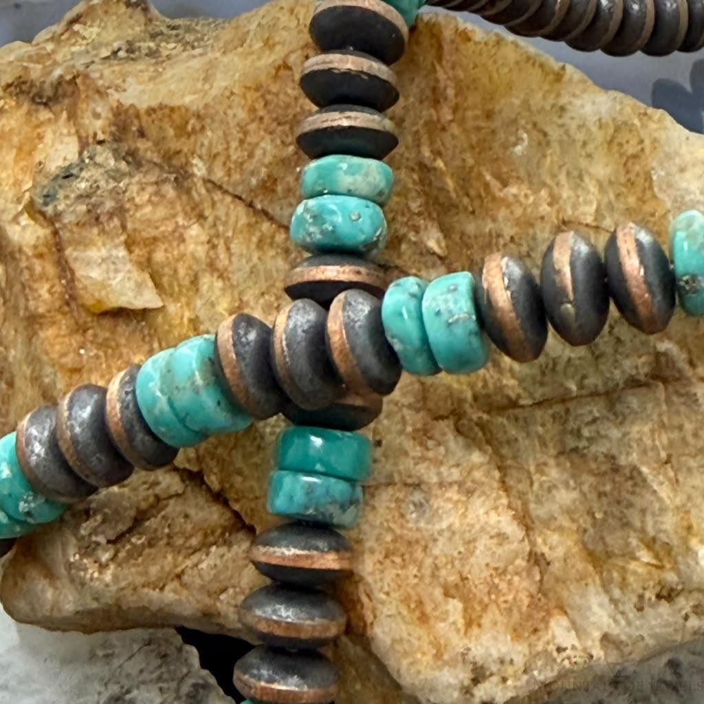 Southwestern Style Copper 8mm Navajo Pearl Saucer & Turquoise Disk Necklace For Women