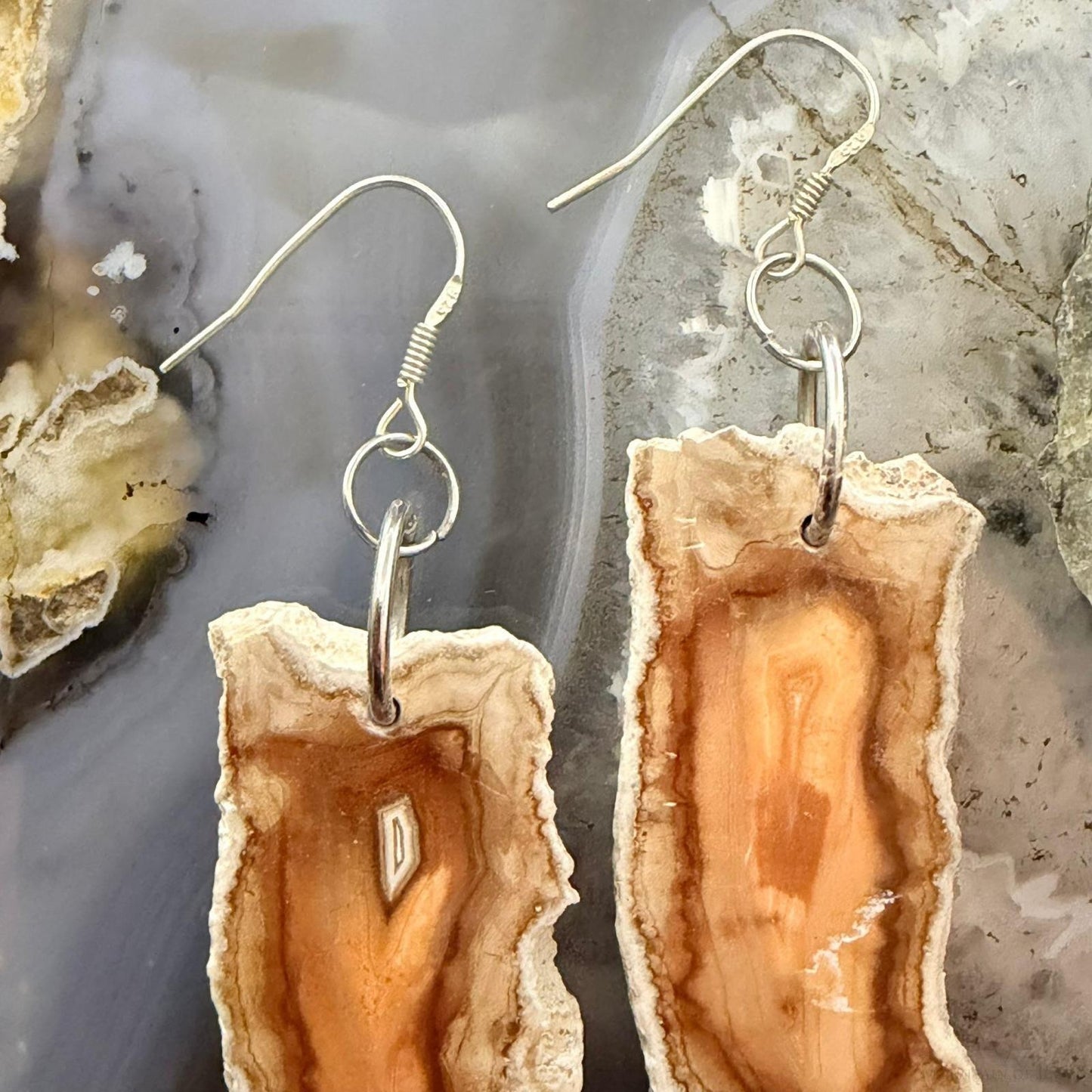 Sterling Silver Agate Slab Dangle Earrings For Women #405