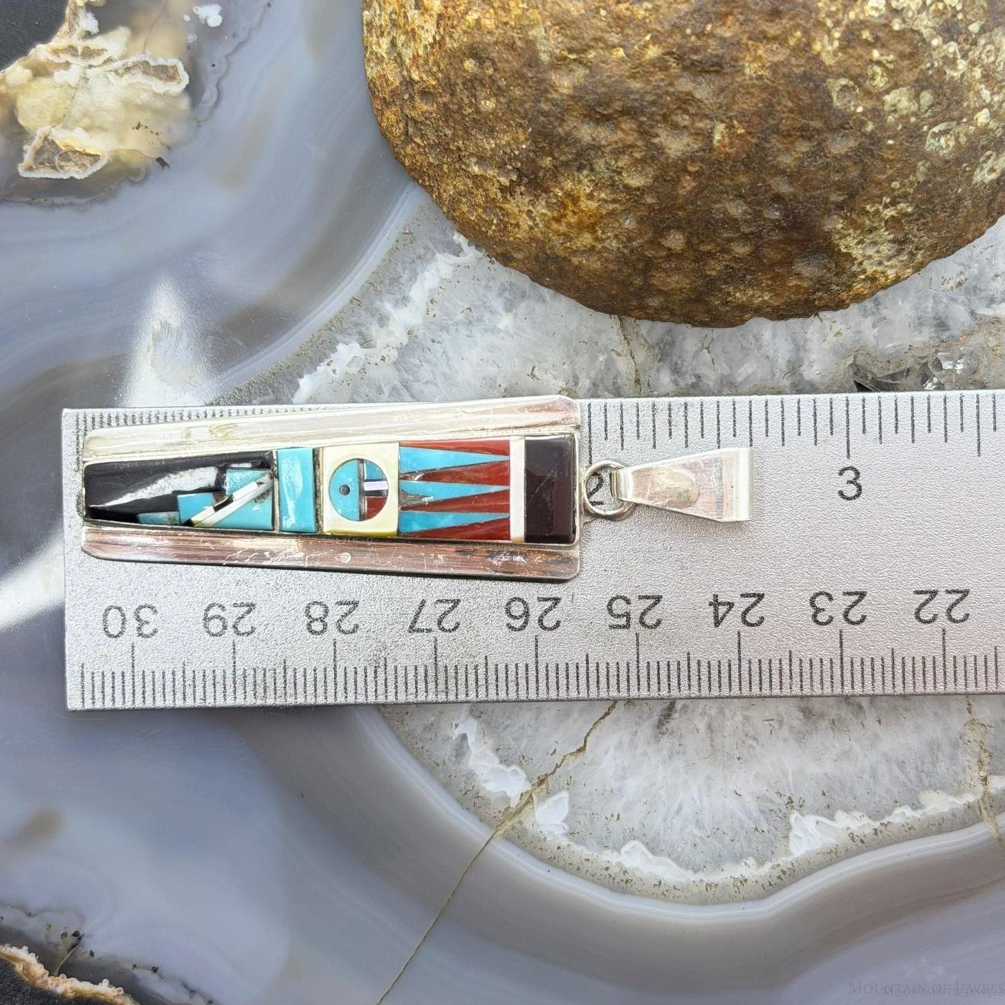 Raylan & Patty Edaakie Zuni Sterling Silver Multi Stone Inlay Pendant For Women