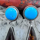 Native American Sterling Silver Turquoise & Amber Dangle Earrings For Women