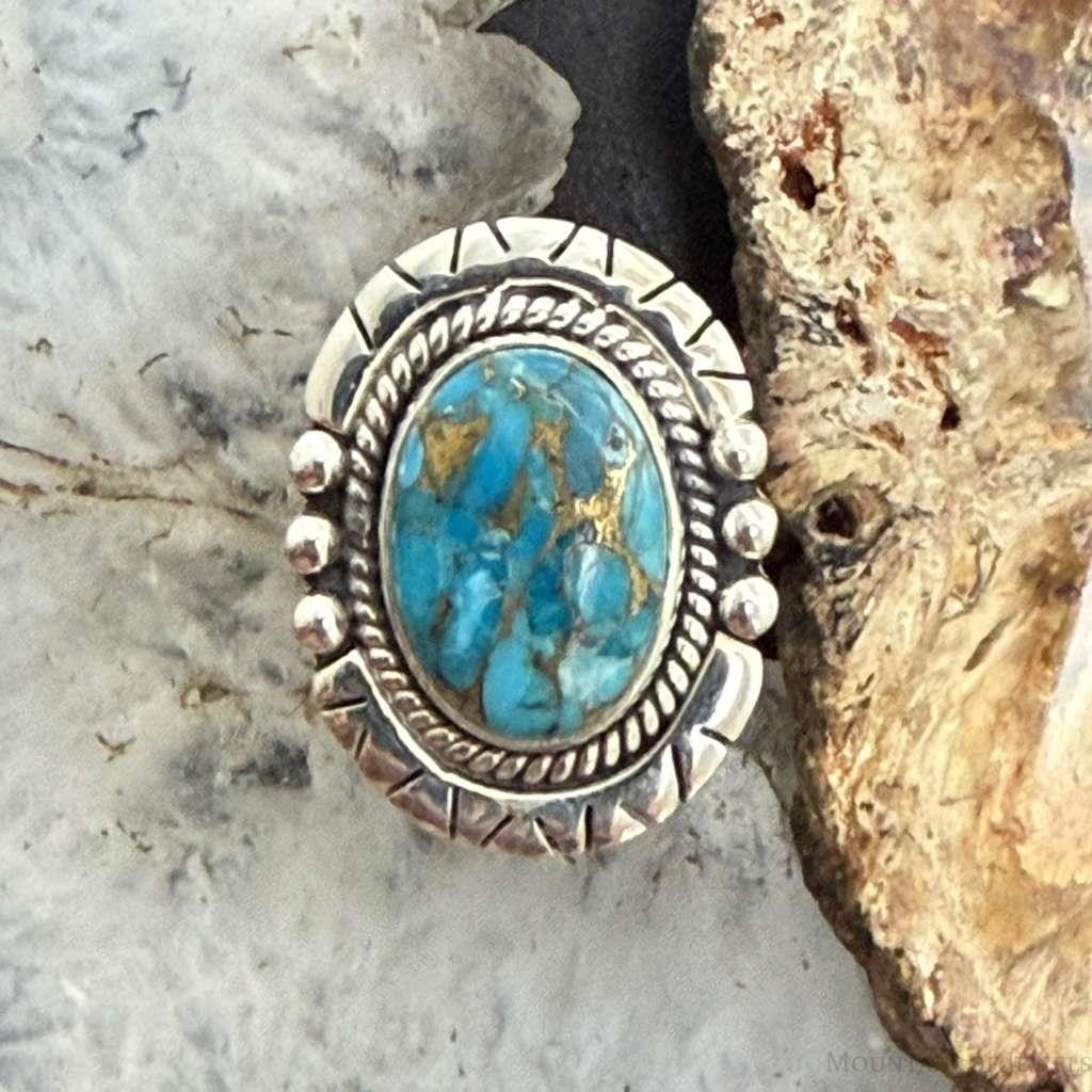 Sterling Silver Southwestern Style Oval Copper Turquoise Ring For Women