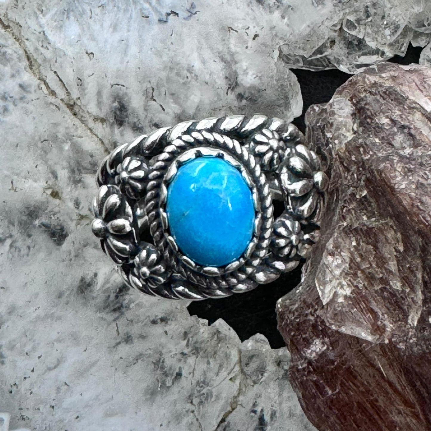 Carolyn Pollack Sterling Silver Oval Turquoise Decorated Split Shank Ring For Women