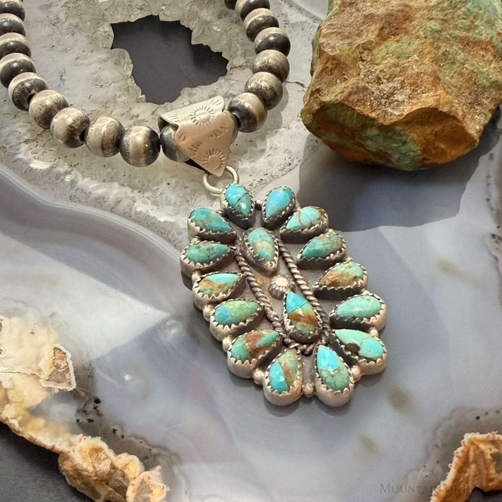 Sterling Silver Southwestern Style Turquoise Decorated Cluster Pendant For Women