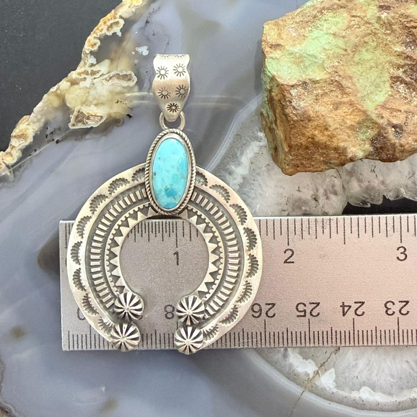 Sterling Silver Southwestern Style Oval Turquoise Decorated Unisex Naja Pendant