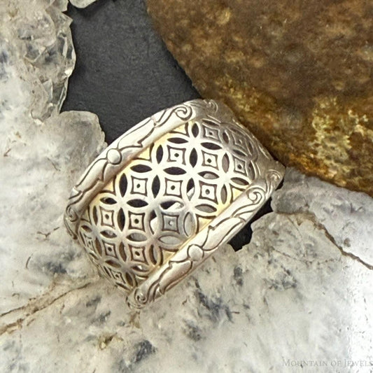 Vintage Sterling Silver Lattice CutOut Decorated Fashion Ring Size 11 For Women