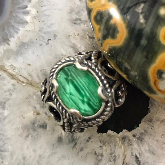 Carolyn Pollack Sterling Silver Oval Malachite Doublet Ring Size 8.25 For Women