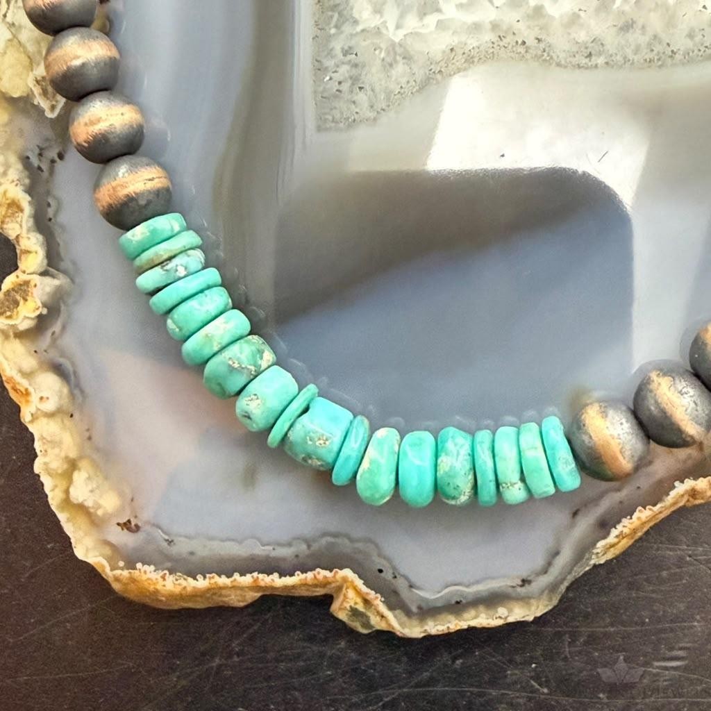 Southwestern Style Copper 8mm Round Navajo Pearl Beades &Turquoise Disk Necklace For Women
