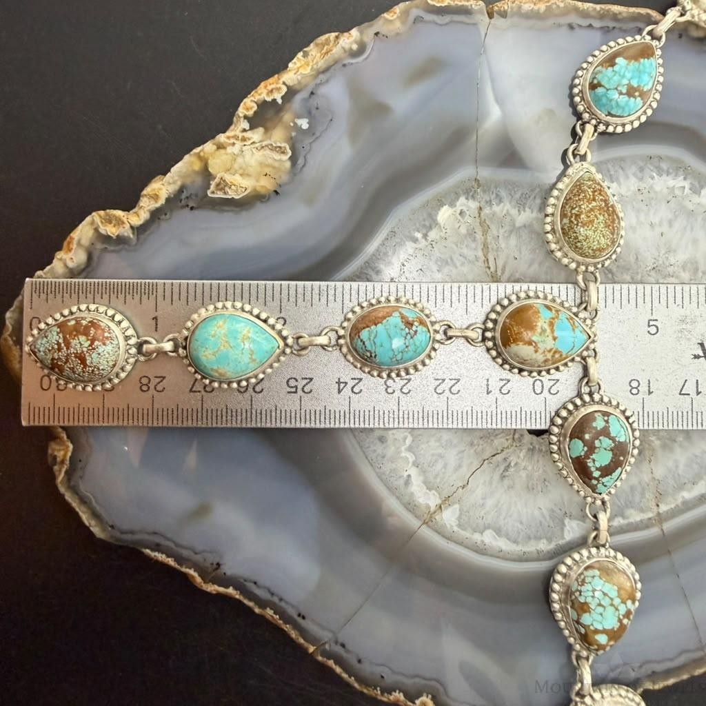 Sterling Silver Southwestern Style Teardrop Turquoise #8 Lariat Necklace For Women