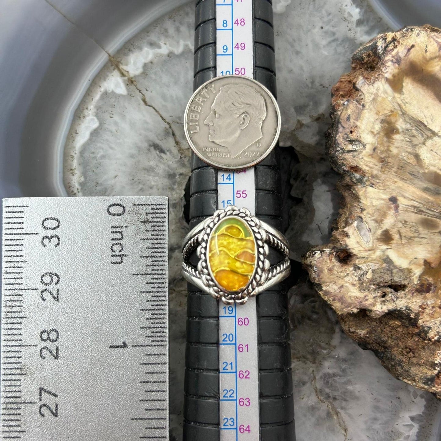Carolyn Pollack Sterling Silver Oval Chip Inlay Decorated Ring For Women