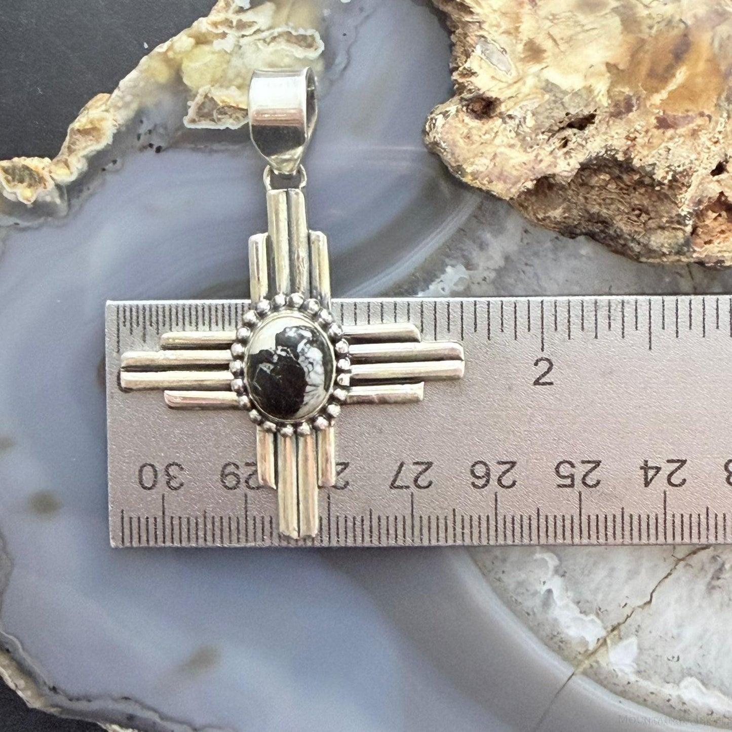 Sterling Silver Southwestern Style Oval White Buffalo Unisex Zia Pendant