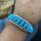 Vintage Native American Sterling Silver Oval Turquoise Row Bracelet For Men