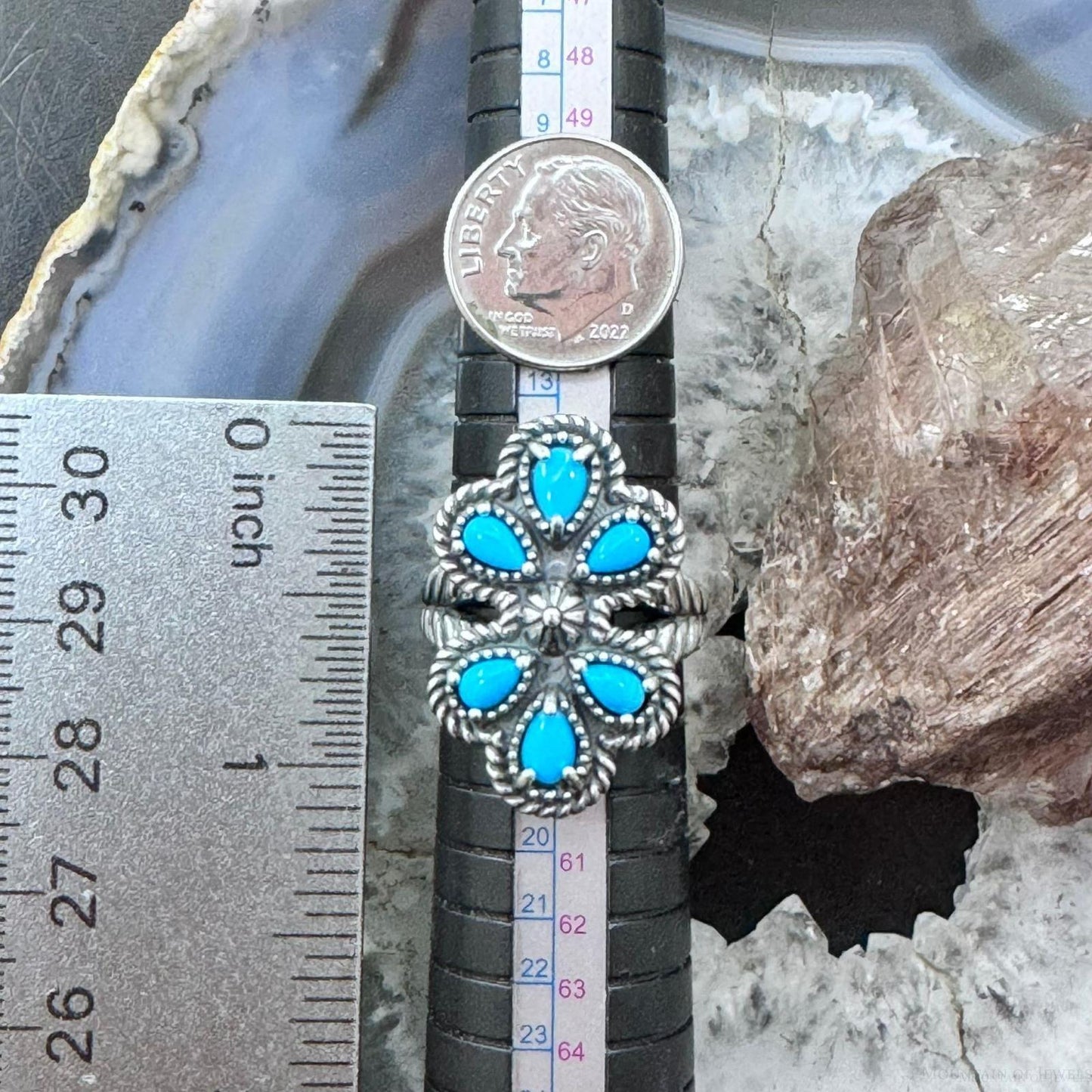 Carolyn Pollack Sterling Silver Sleeping Beauty Turquoise Cluster Ring Size 8 For Women