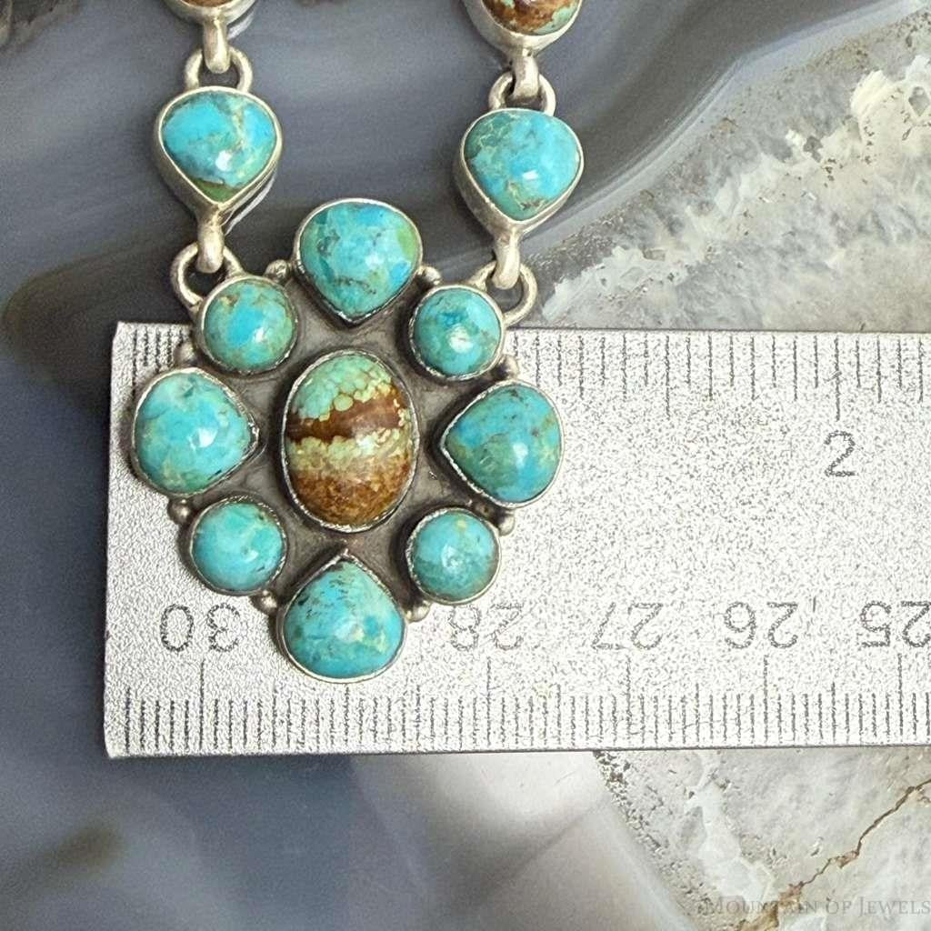 Sterling Silver Southwestern Style Turquoise Cluster 20" Necklace For Women