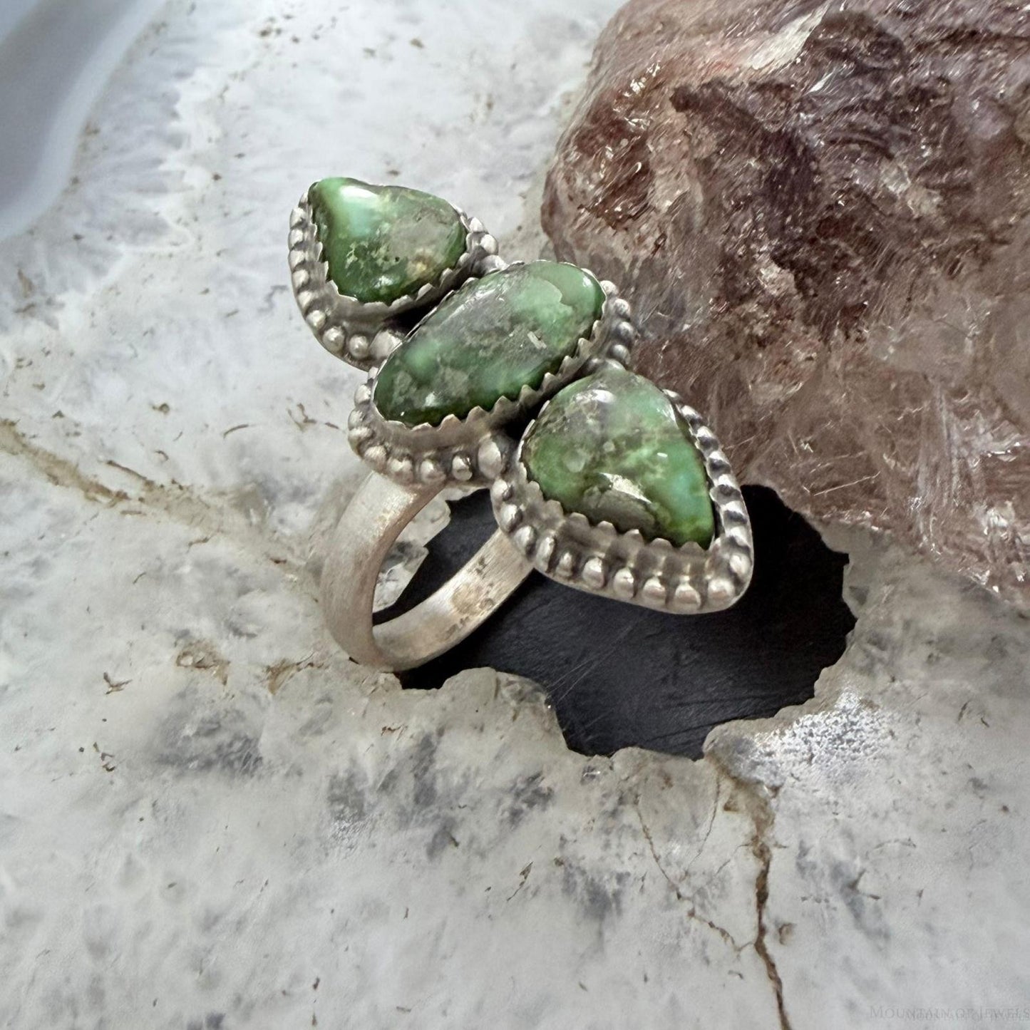 Sterling Silver Southwestern Style 3 Sonora Gold Turquoise Adjustable Ring For Women