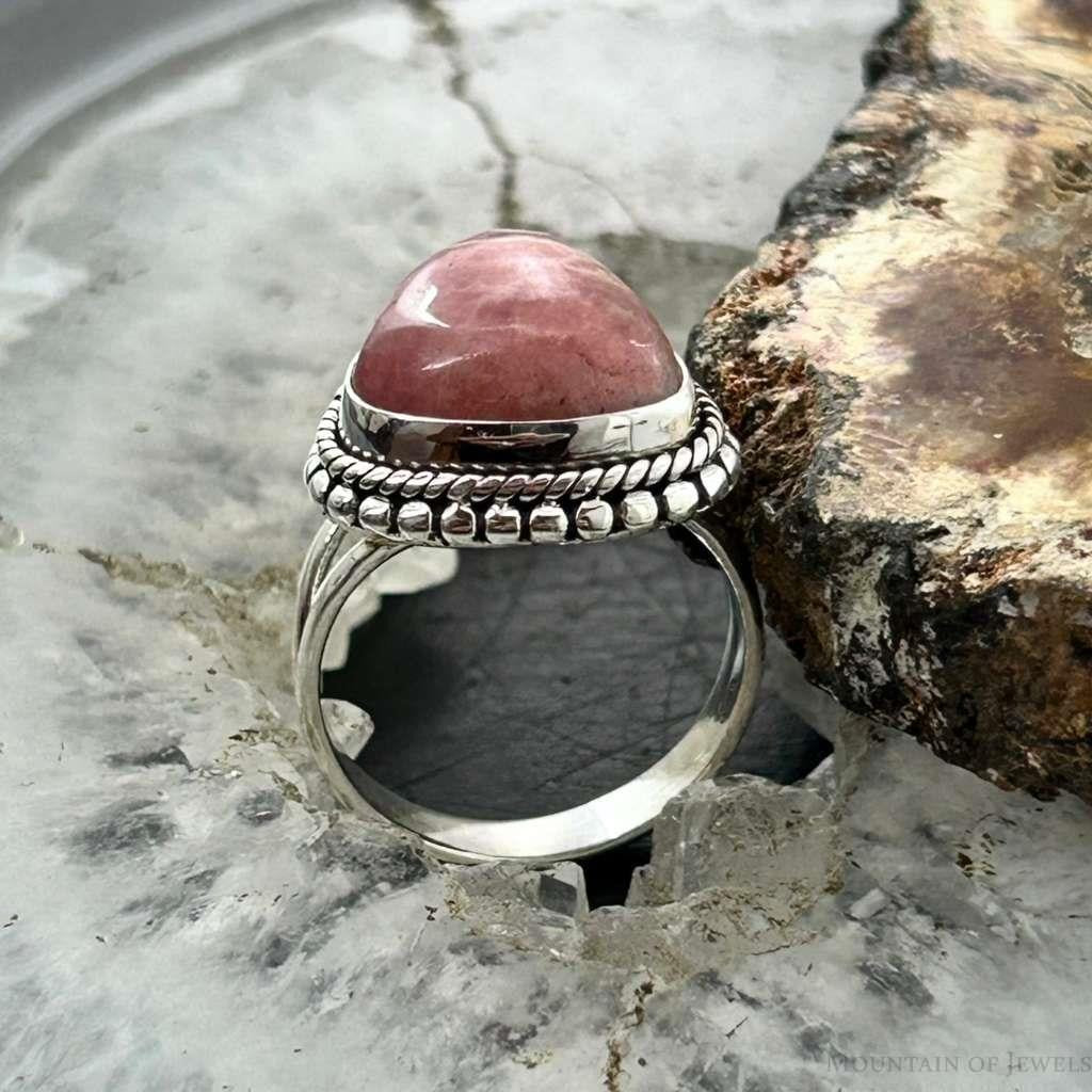 Sterling Silver Southwestern Style Triangle Rhodochrosite Ring Size 6 For Women