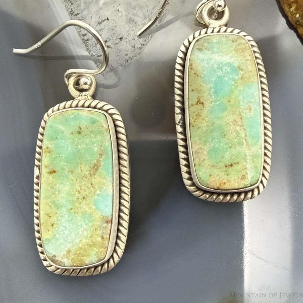 Sterling Silver Southwestern Style Rectangle Turquoise Dangle Earrings For Women