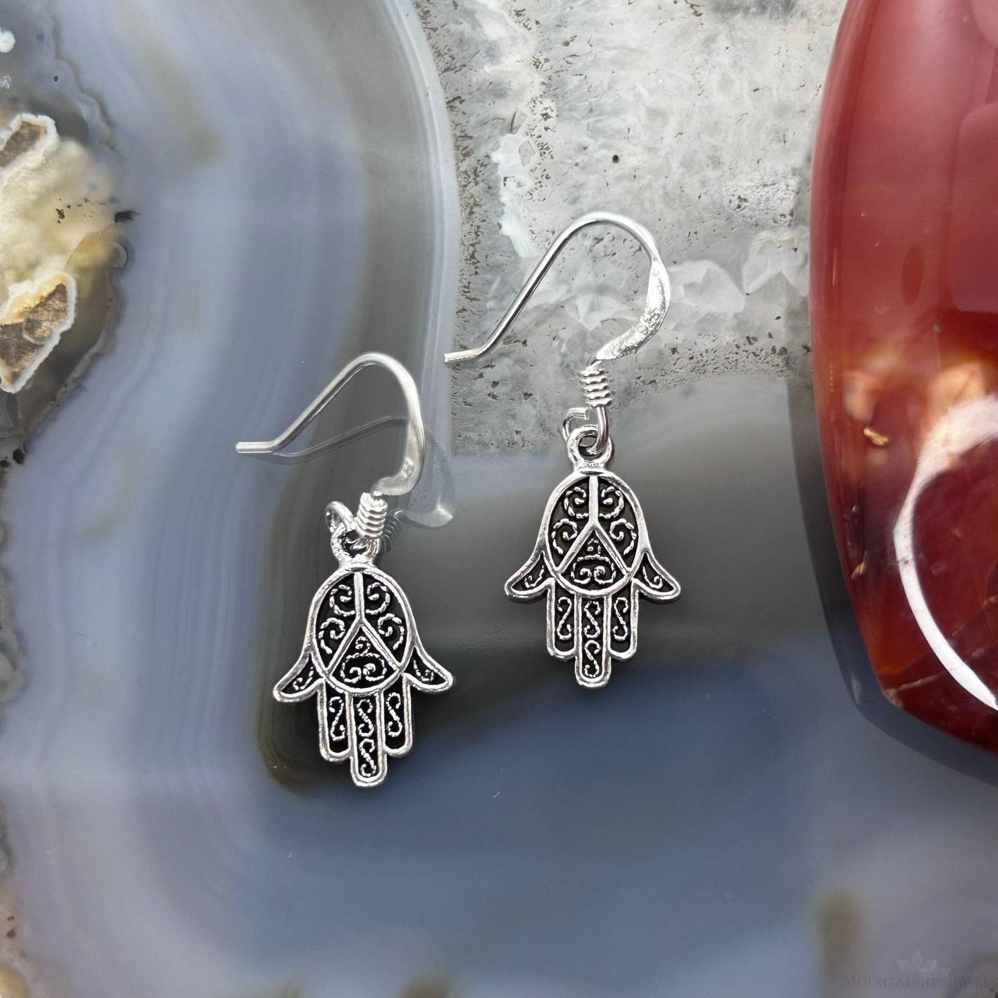 Sterling Silver Filigree Hamsa Fashion Dangle Earrings For Women