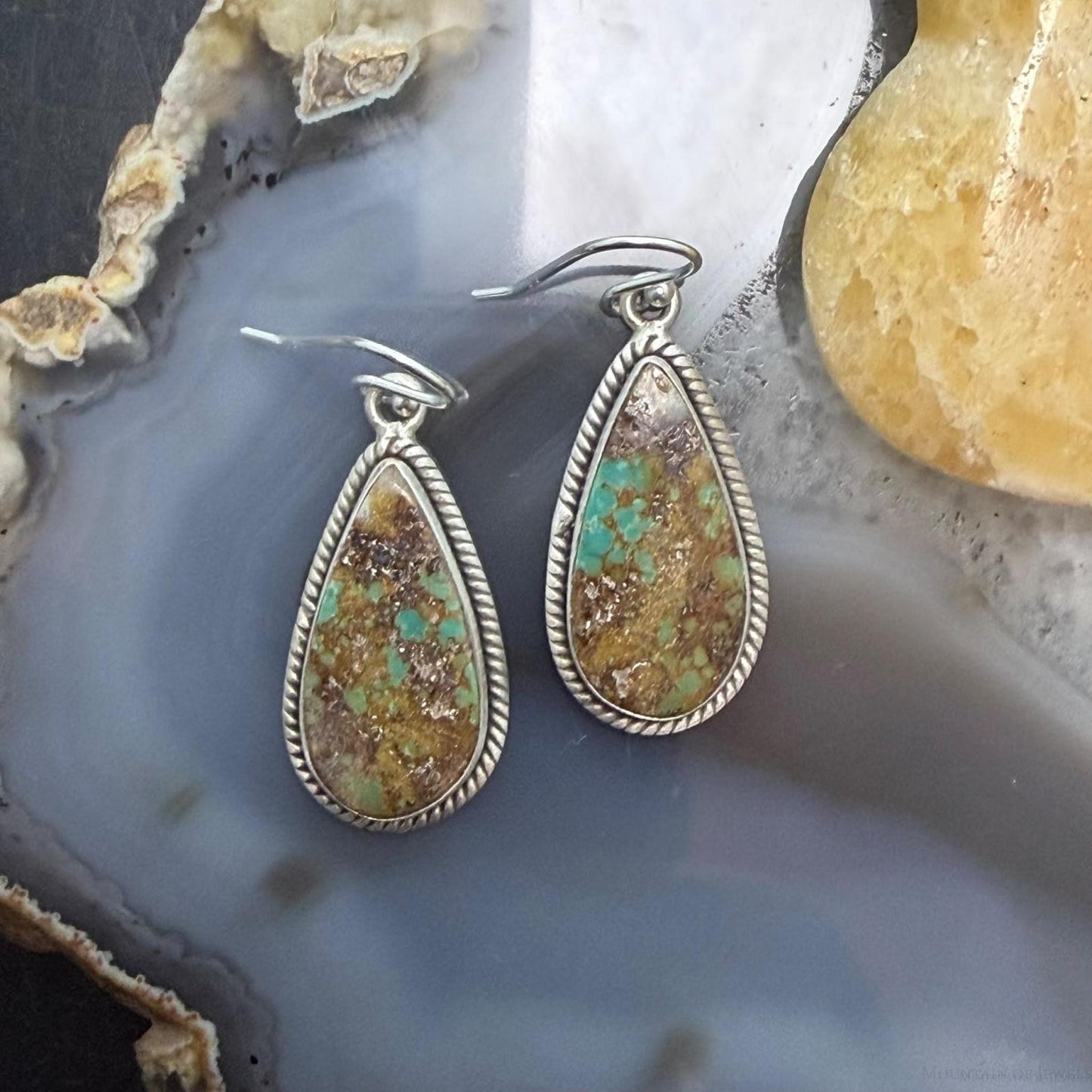 Sterling Silver Southwestern Style Teardrop Royston Turquoise Dangle Earrings For Women