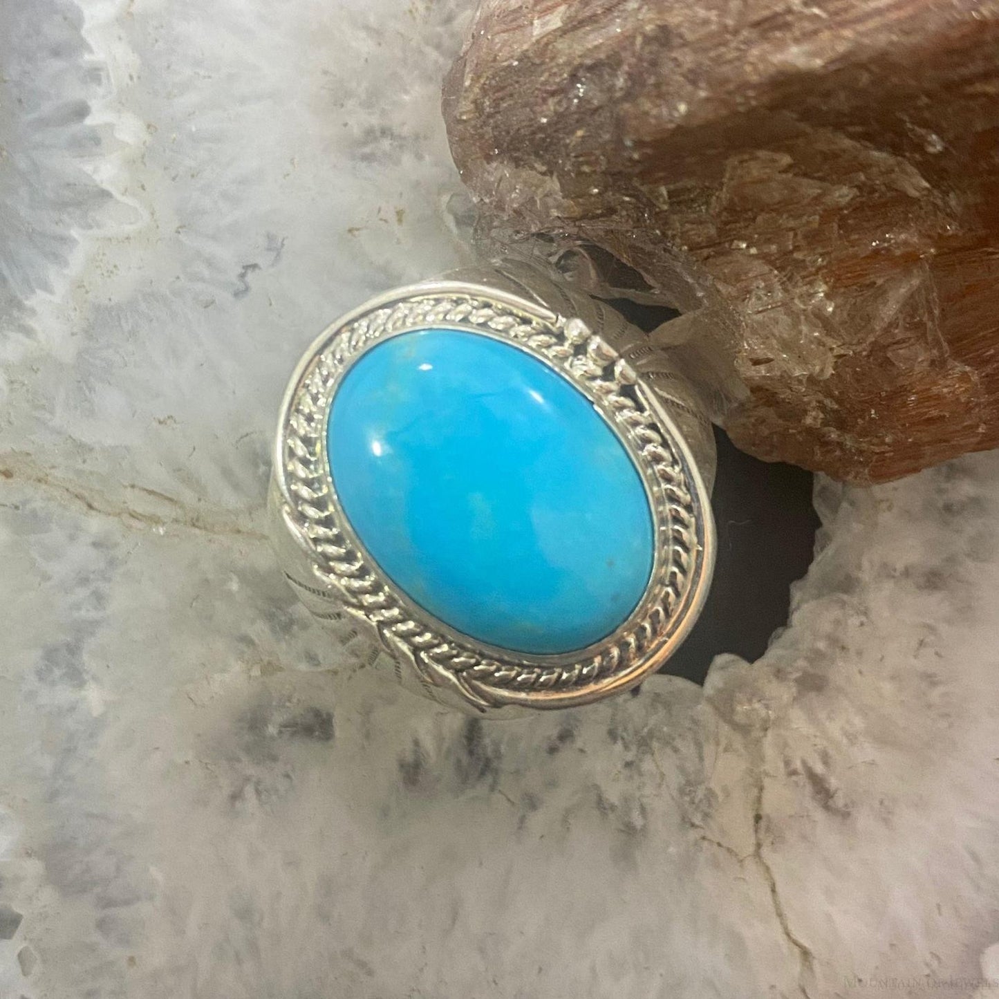 Native American Sterling Silver Oval Turquoise Unisex Shield Ring Size 10 &10.5