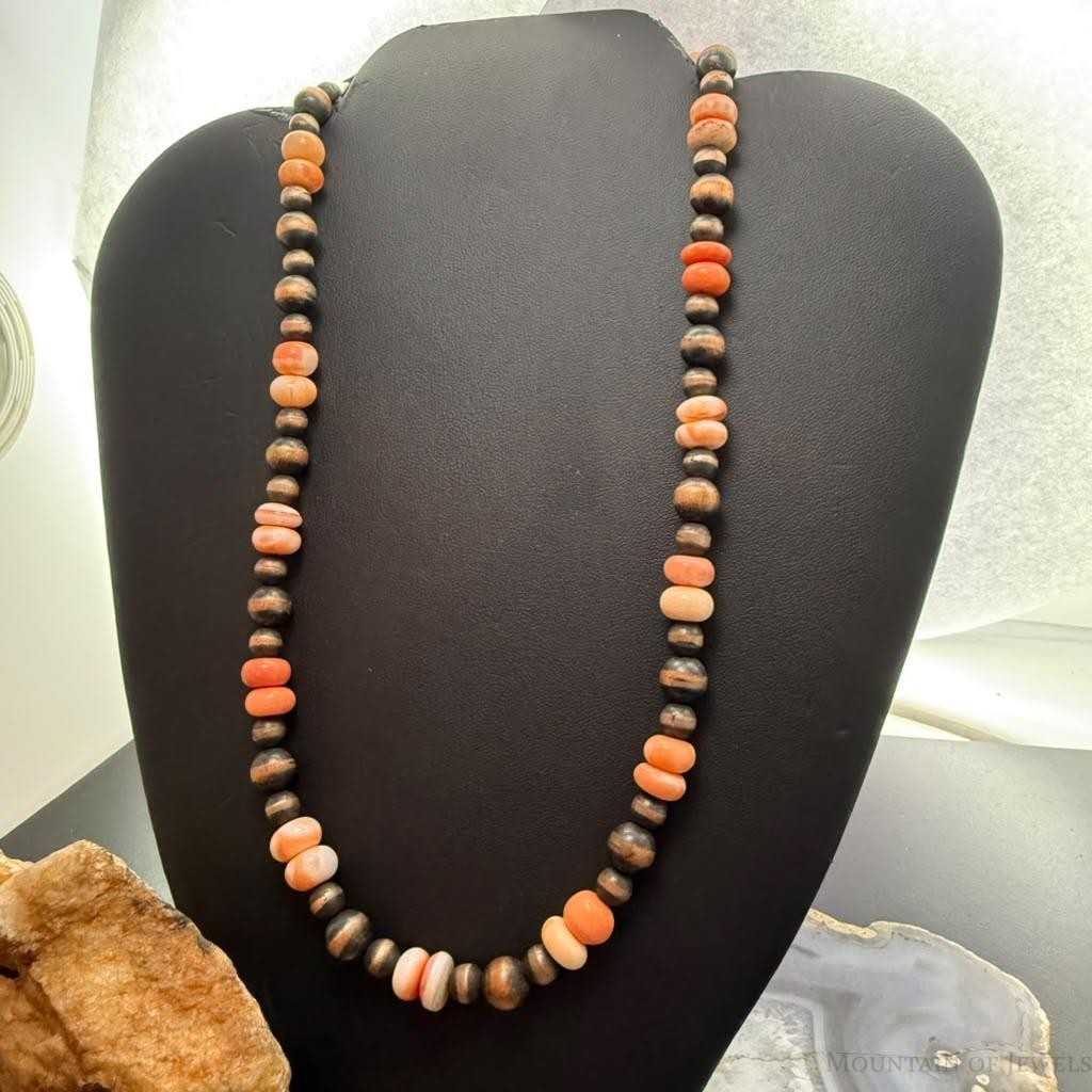 Southwestern Style 6.5-8.5mm Copper Navajo Pearl & Spiny Oyster Beads Necklace For Women