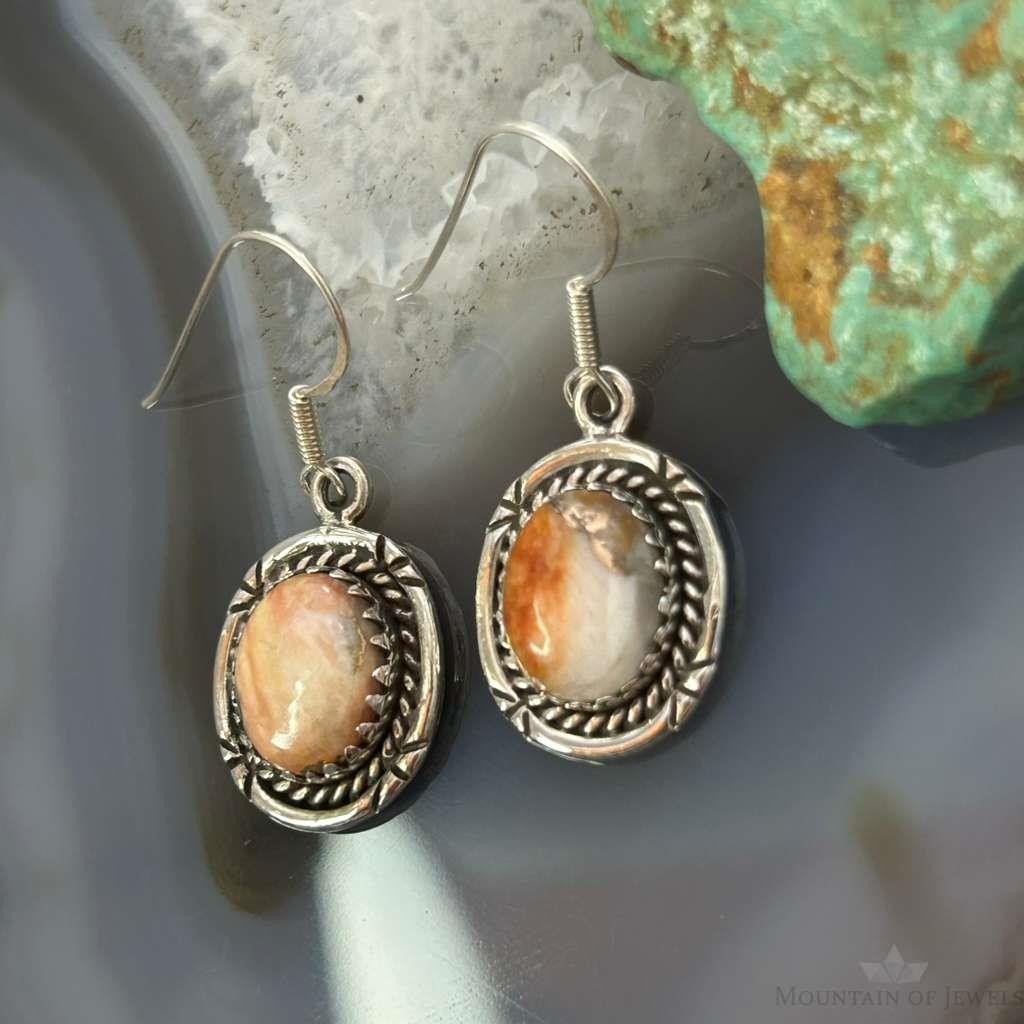 Sterling Silver Southwestern Style Spiny Oyster Dangle Earrings For Women