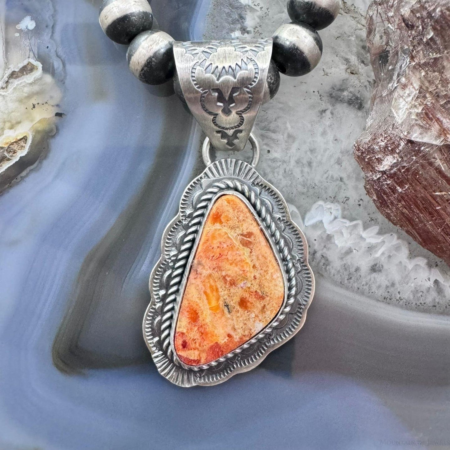 Gilbert Platero Sterling Silver Triangle Orange Spiny Oyster Pendant For Women