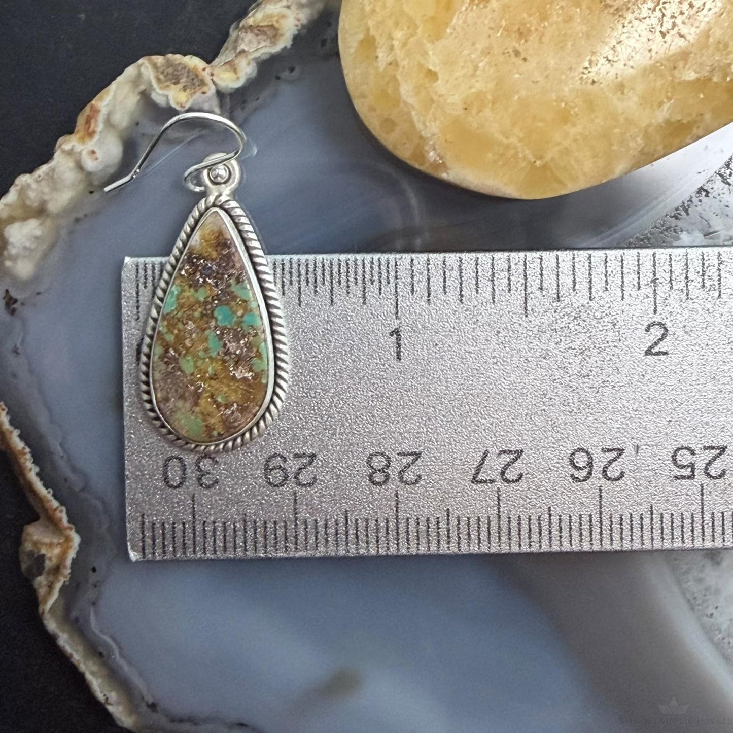 Sterling Silver Southwestern Style Teardrop Royston Turquoise Dangle Earrings For Women