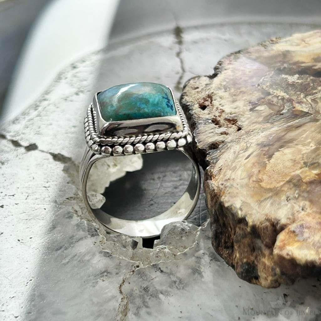Sterling Silver Southwestern Style Square Shattuckite Ring Size 7.25 For Women