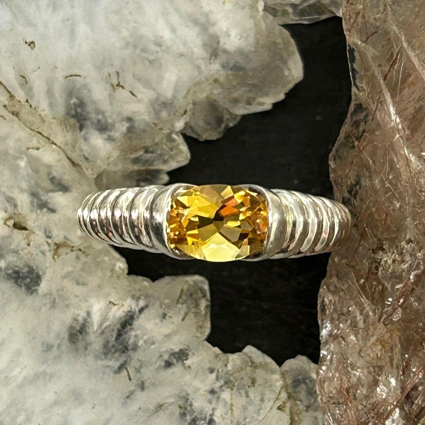 Carolyn Pollack Sterling Silver Faceted Citrine Decorated Ring For Women