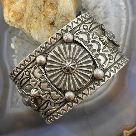 Native American Sterling Silver Stamped Decorated Cuff Bracelet For Women