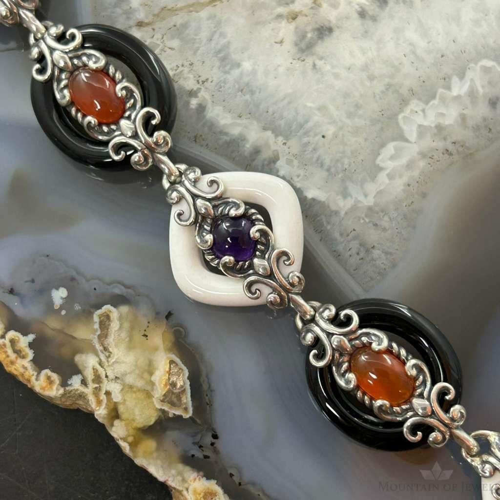 Carolyn Pollack Sterling Silver White & Black Agate Link Bracelet For Women