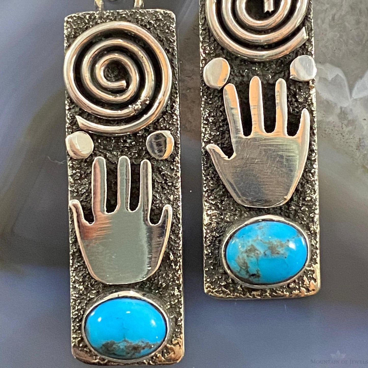 Alex Sanchez Native American Sterling Turquoise Petroglyph Dangle Earrings #3