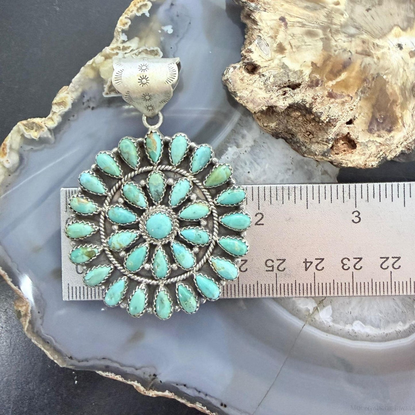 Sterling Silver Southwestern Style Teardrop Mohave Turquoise Round Cluster Pendant