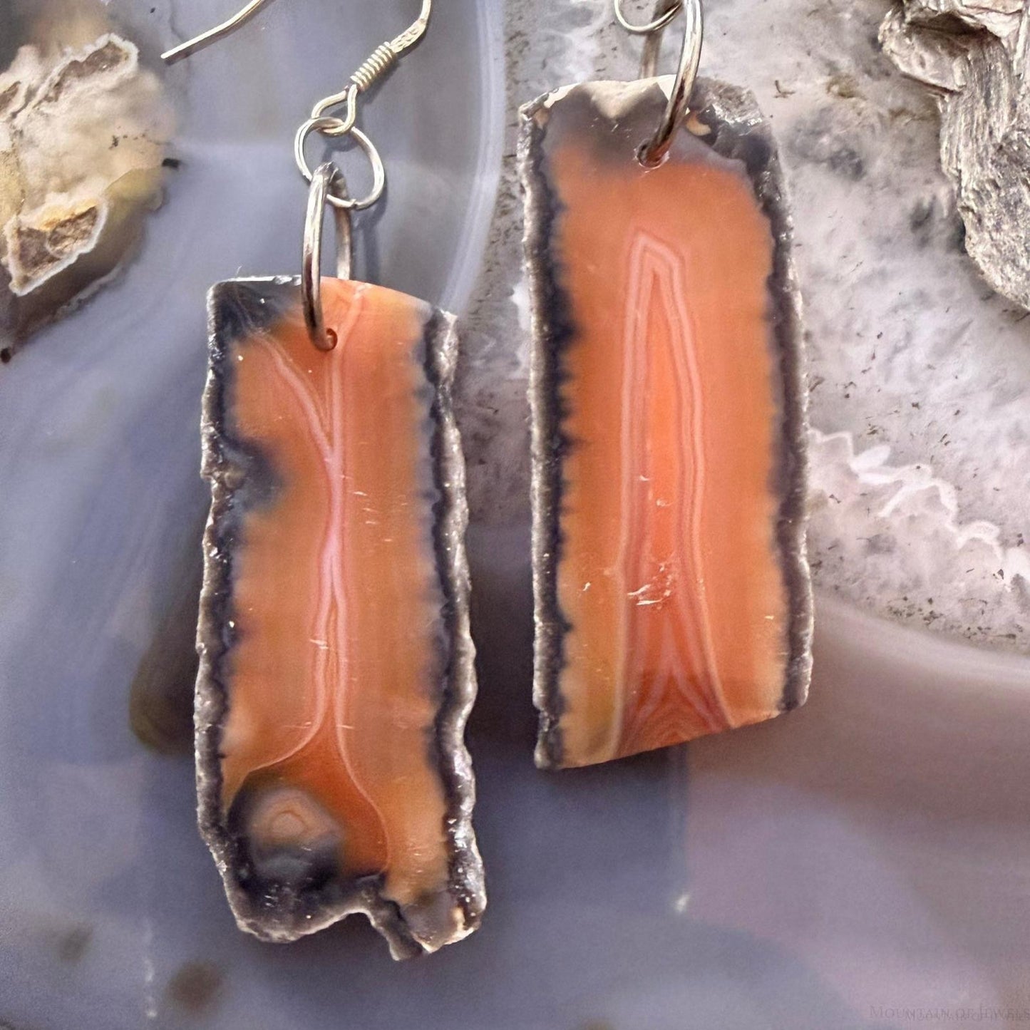 Sterling Silver Agate Slab Dangle Earrings For Women #402