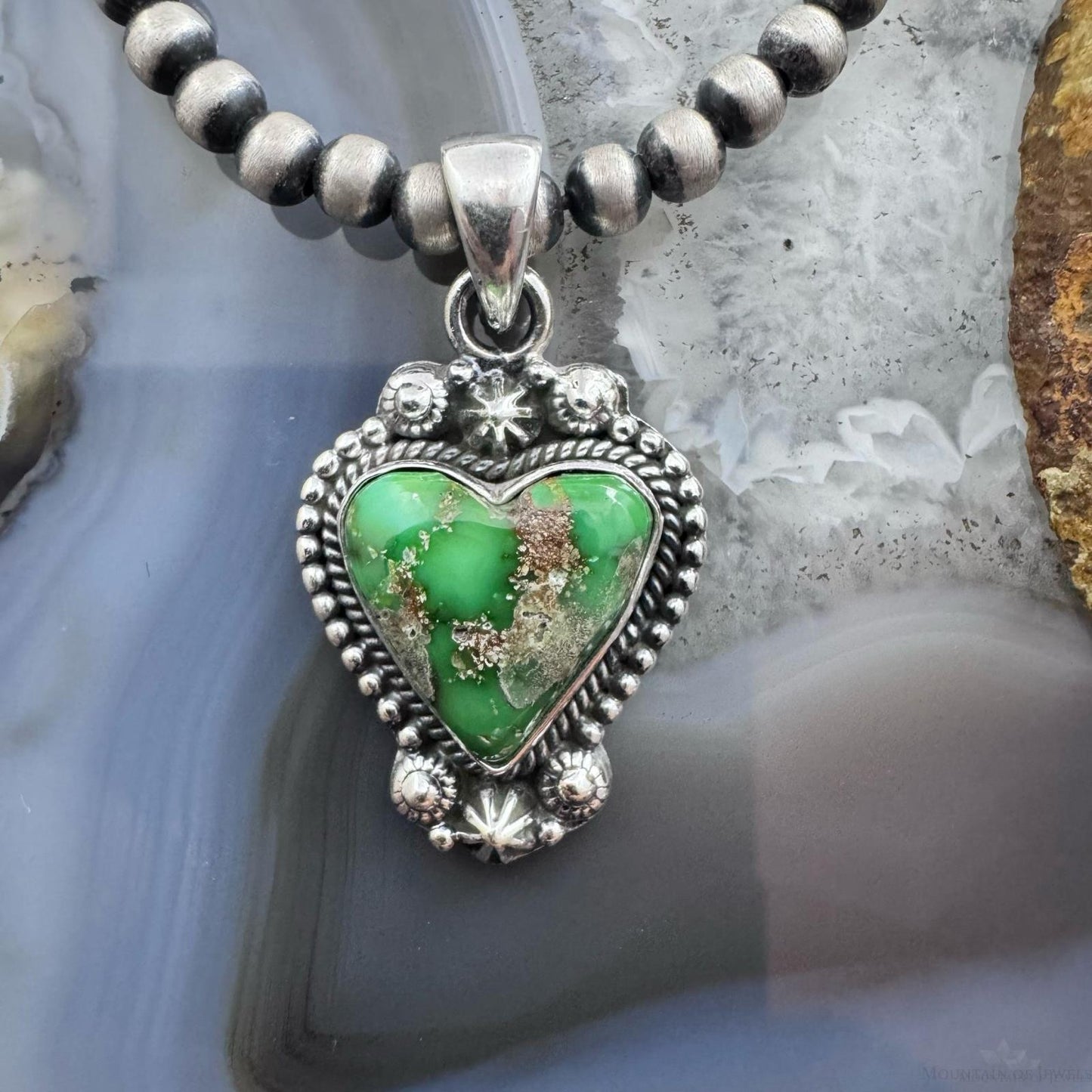 Southwestern Style Sterling Silver Sonora Gold Turquoise Heart Pendant For Women
