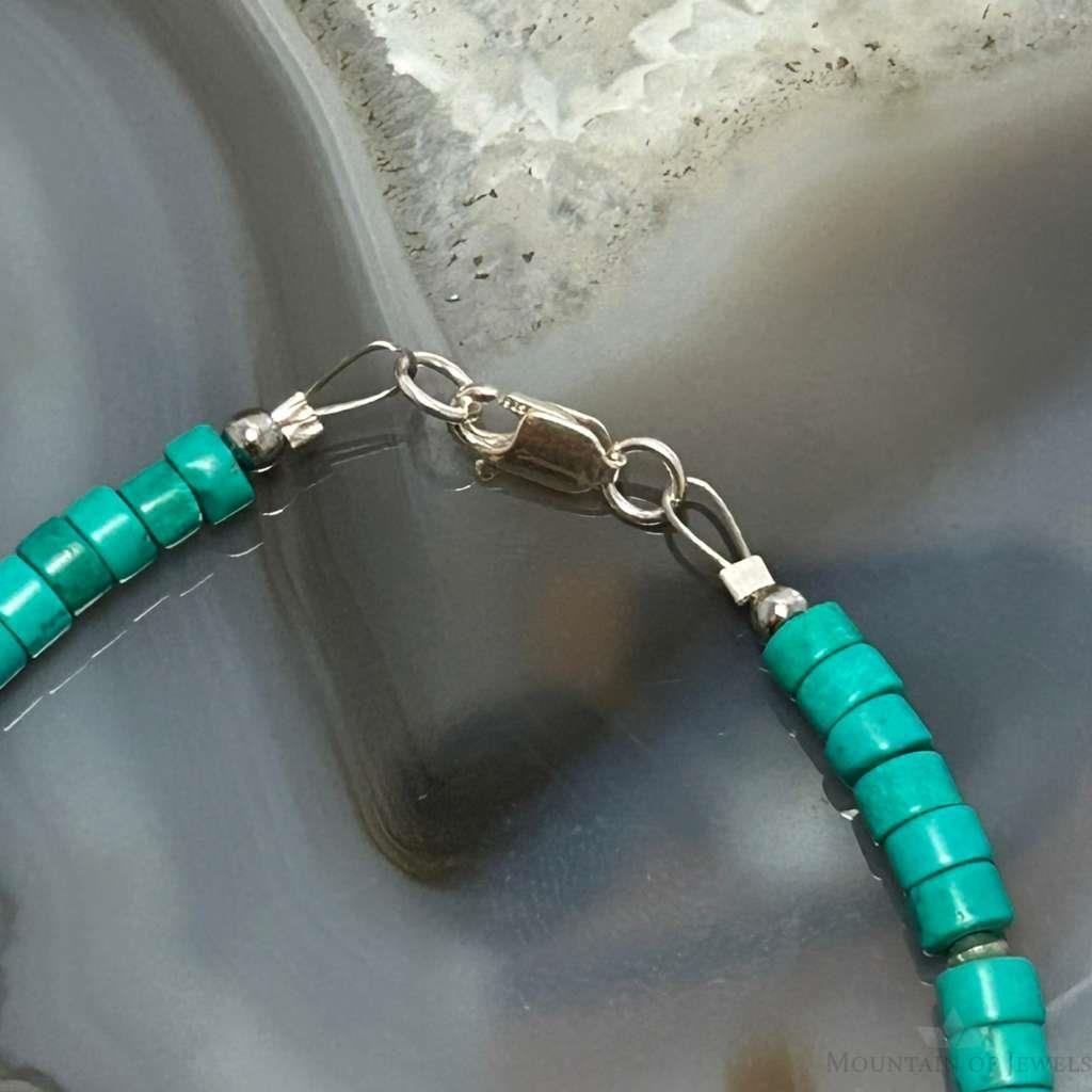 Sterling Silver Turquoise Disk Beads w/Silver Beads 7.5" Bracelet For Women