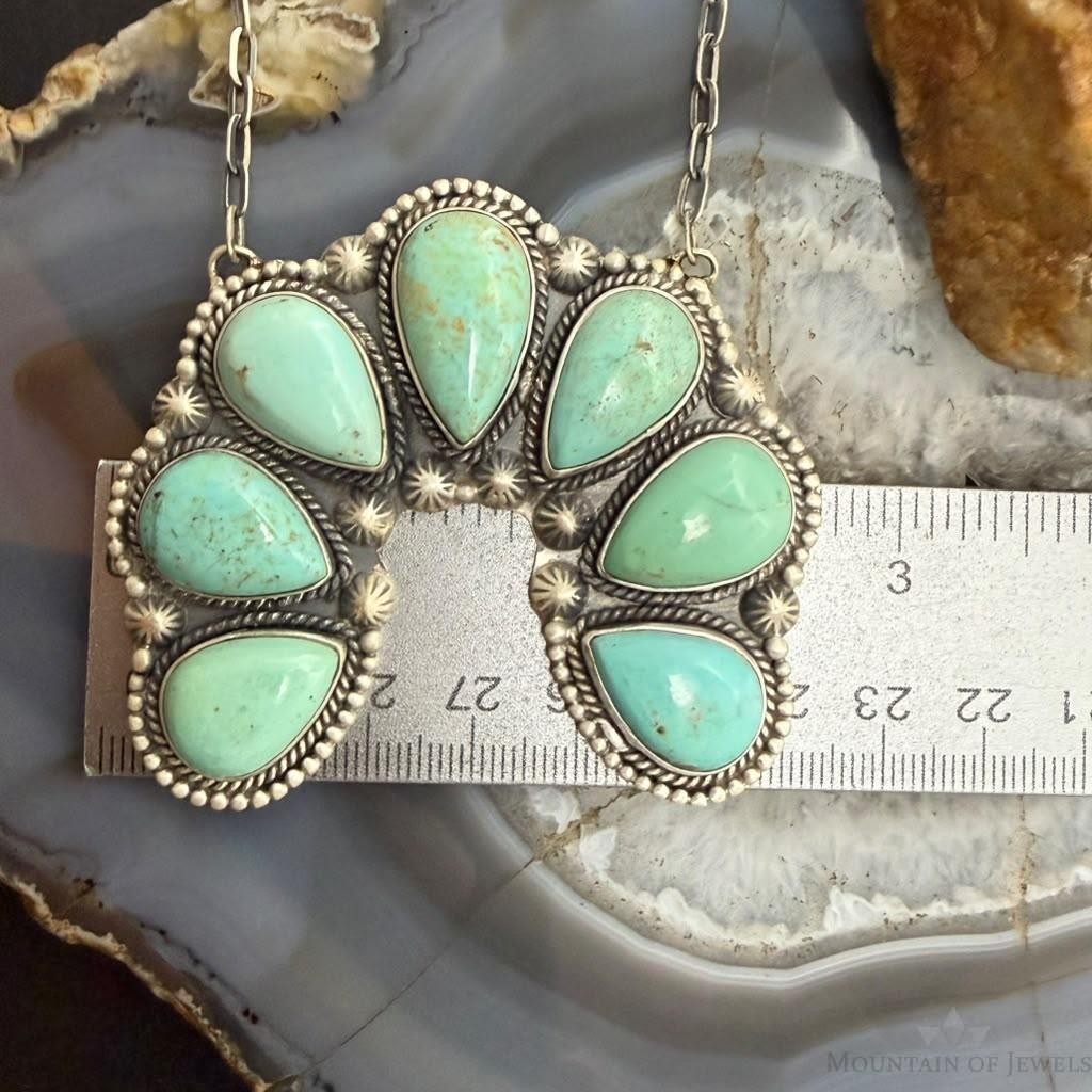 Sterling Silver Southwestern Style 7 Teardrop Royston Turquoise Naja Necklace For Women