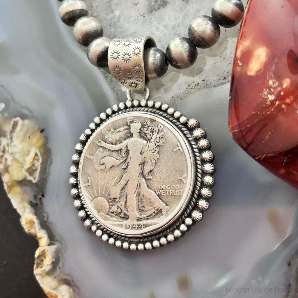 Genuine 90% Silver 1944 US Walking Liberty Half Dollar Decorated Unisex Pendant