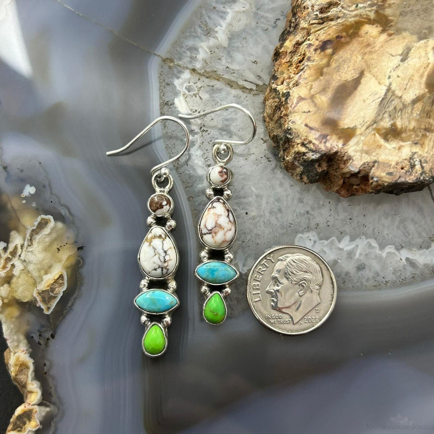 Sterling Silver Southwestern Style Multistone Dangle Earrings For Women #11