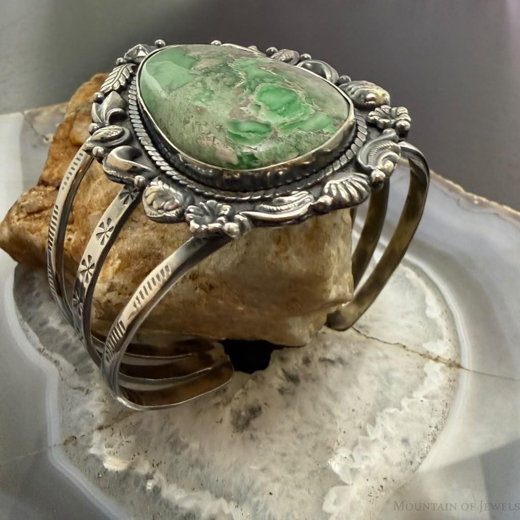 Sterling Silver Southwestern Style Teardrop Variscite Bracelet For Women