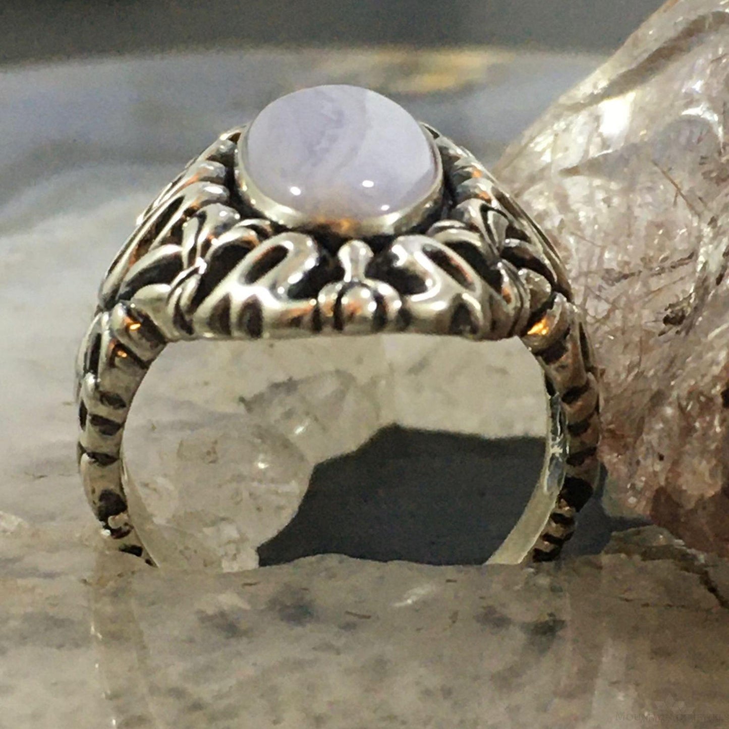 Carolyn Pollack Southwestern Style Sterling Silver Oval Blue Lace Agate Ring For Women