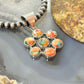 Native American Sterling Silver Turquoise Spiny Oyster Cluster Pendant For Women