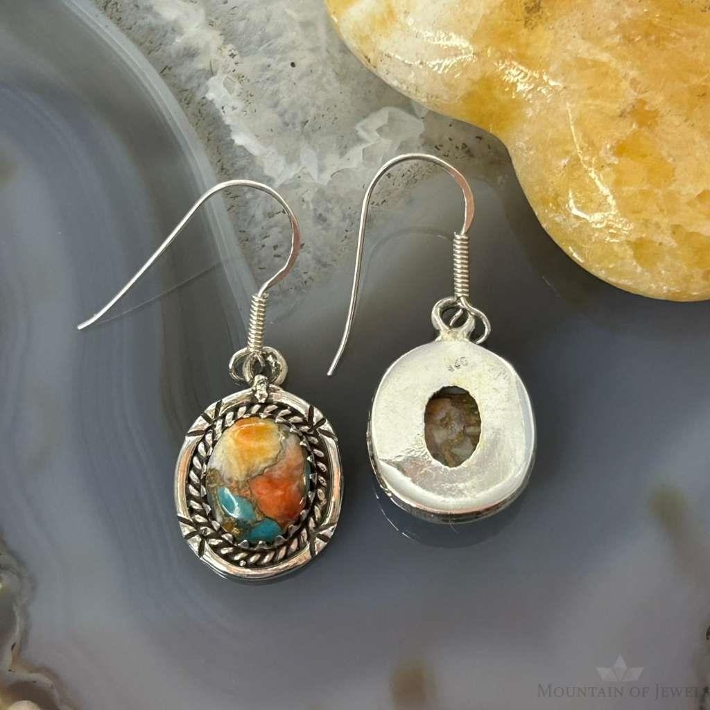 Sterling Silver Southwestern Style Spiny Oyster Turquoise Dangle Earrings For Women #2