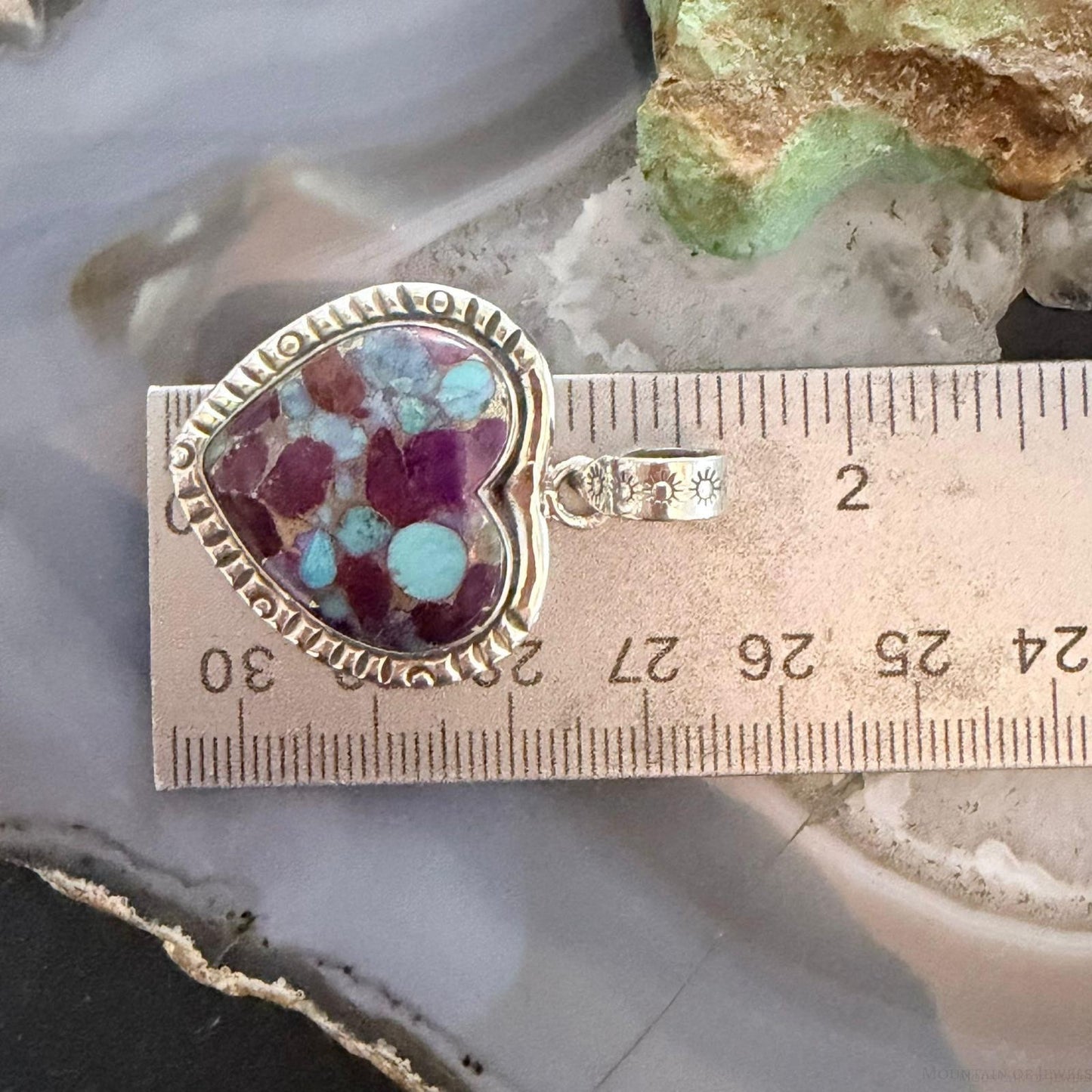 Sterling Silver Southwestern Style Purple Dahlia Heart Pendant For Women