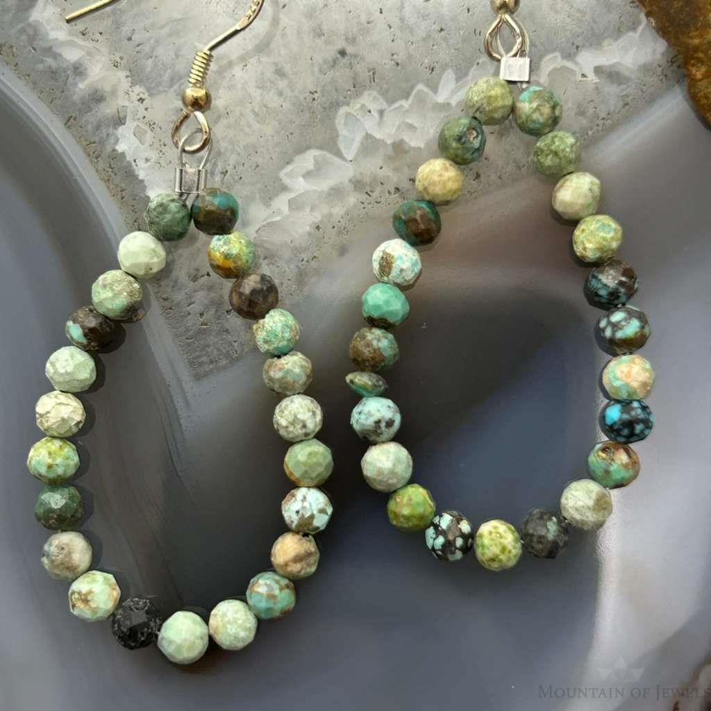 Sterling Silver Faceted Hubei Turquoise Hoop Dangle Earrings For Women