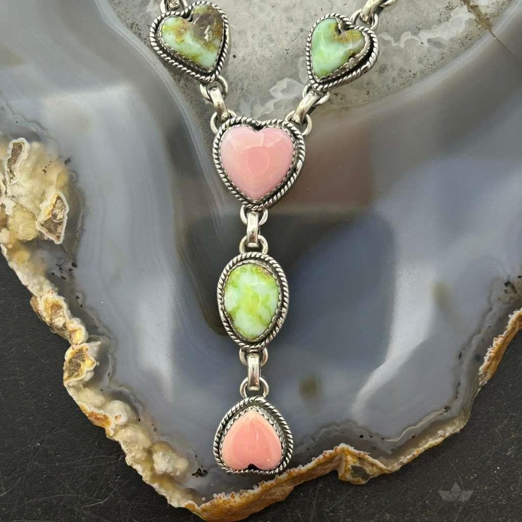 Sterling Silver Southwestern Style Pink Conch & Palomino Lariat 22" Necklace For Women
