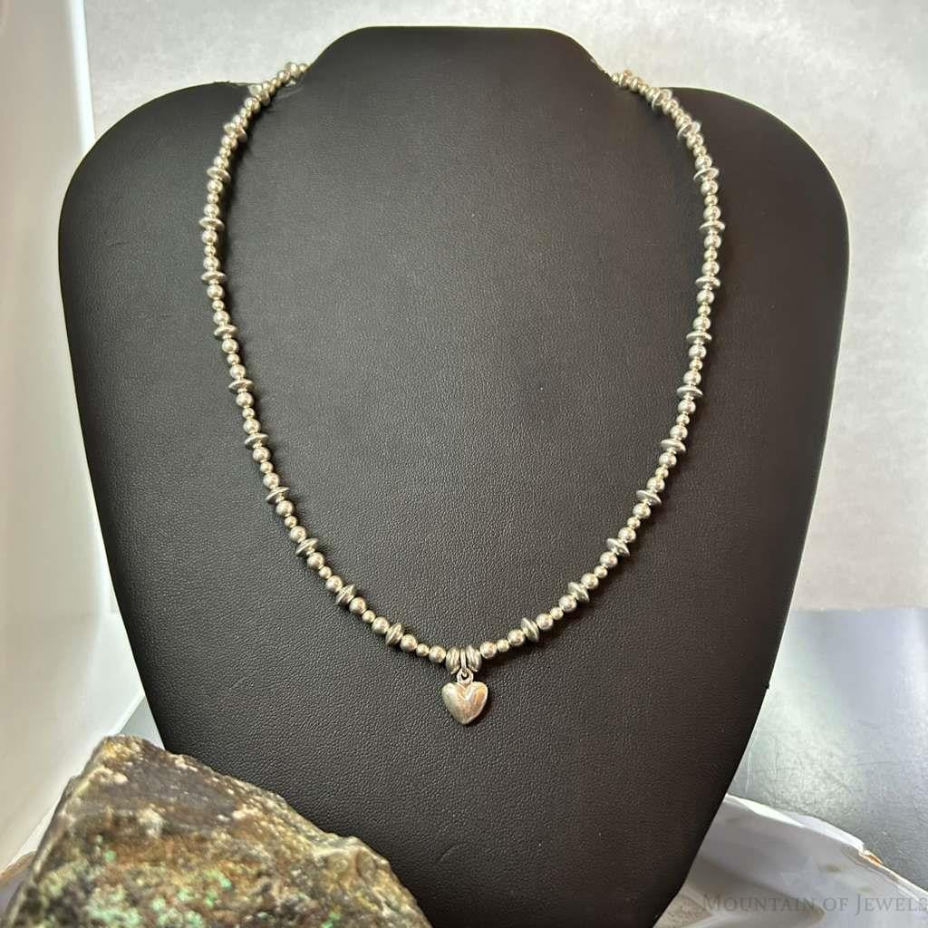 Carolyn Pollack Sterling Silver 4-6mm Beads w/Tiny Heart Pendant 17" Necklace For Women