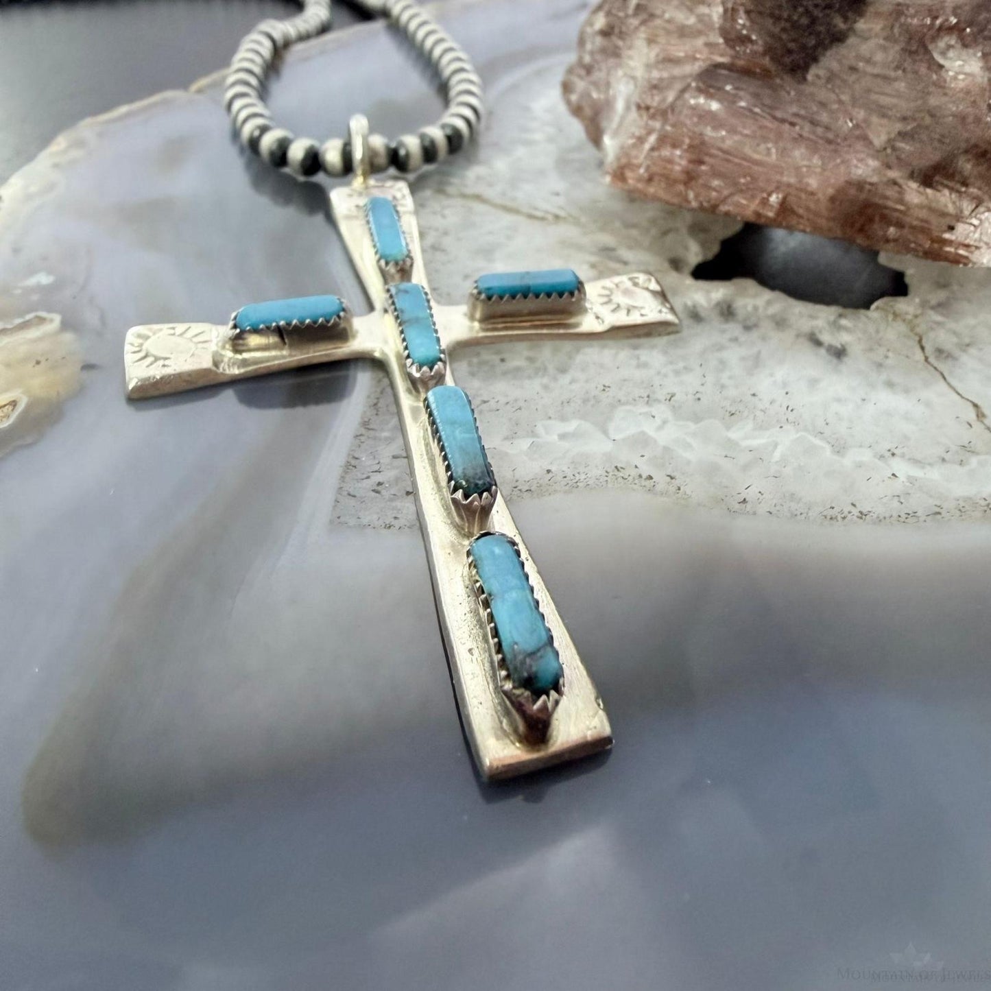 Cecilia Iule Vintage Native American Sterling Silver Turquoise Unisex Cross Pendant